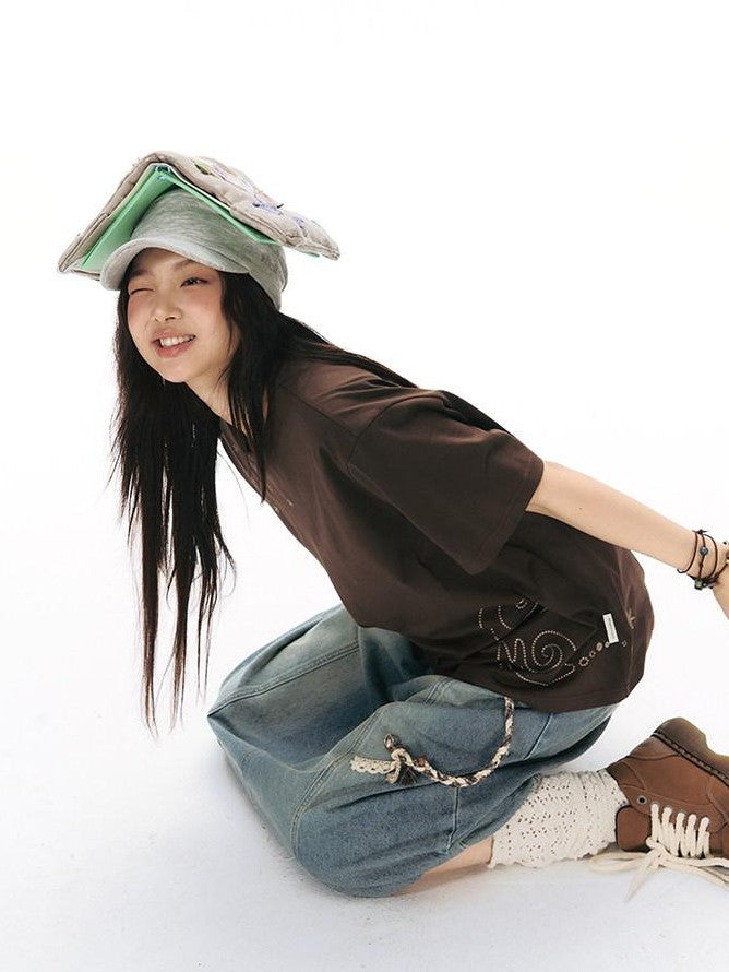 NAPSNAPS Snail Embroidered Oversized Round Neck Women&