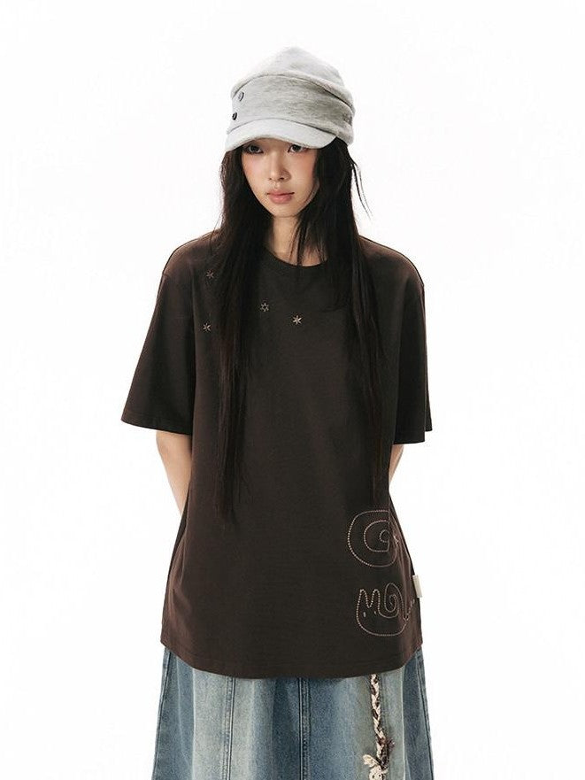 NAPSNAPS Snail Embroidered Oversized Round Neck Women&