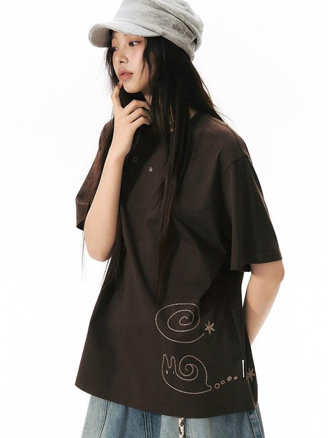NAPSNAPS Snail Embroidered Oversized Round Neck Women&