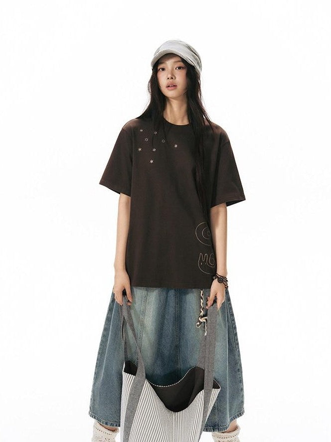 NAPSNAPS Snail Embroidered Oversized Round Neck Women&