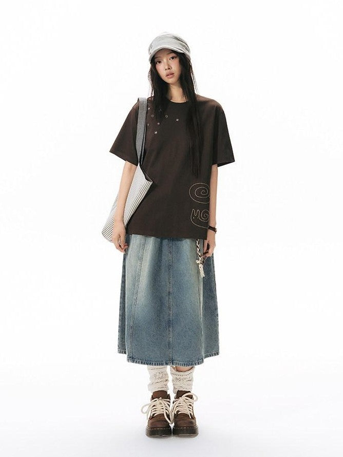NAPSNAPS Snail Embroidered Oversized Round Neck Women&