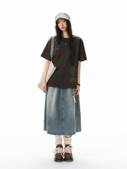 NAPSNAPS Snail Embroidered Oversized Round Neck Women&