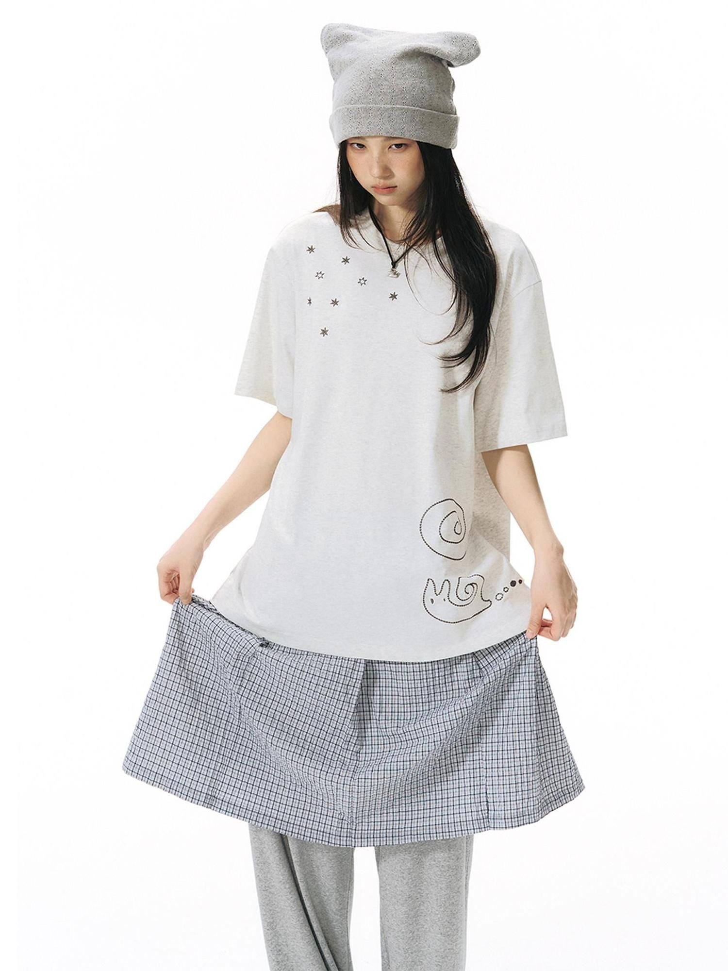 NAPSNAPS Snail Embroidered Oversized Round Neck Women&