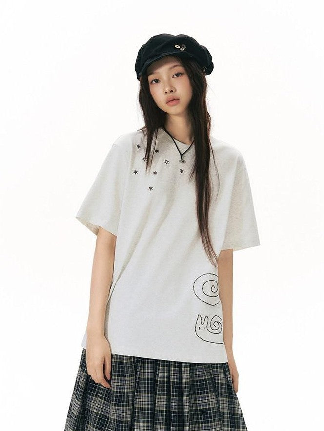 NAPSNAPS Snail Embroidered Oversized Round Neck Women&