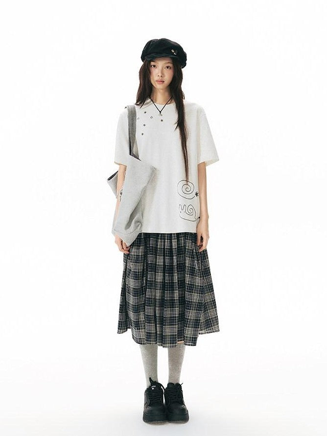 NAPSNAPS Snail Embroidered Oversized Round Neck Women&