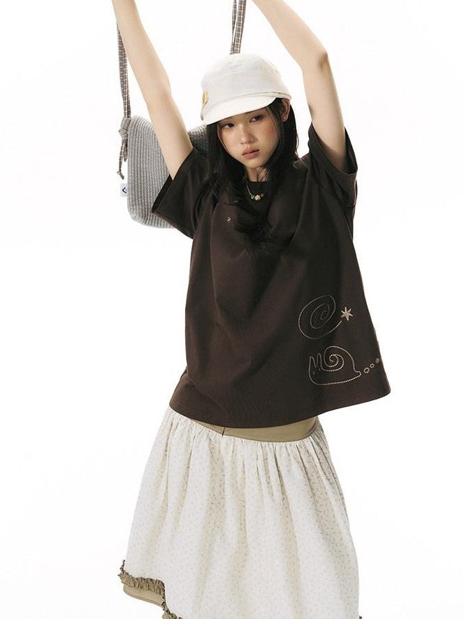 NAPSNAPS Snail Embroidered Oversized Round Neck Women&
