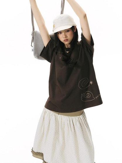 NAPSNAPS Snail Embroidered Oversized Round Neck Women&