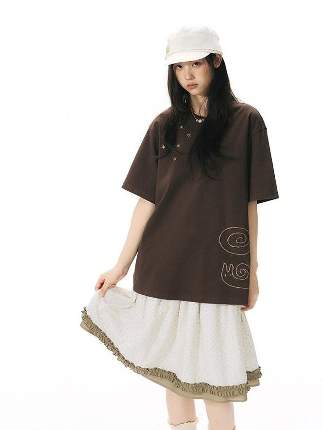 NAPSNAPS Snail Embroidered Oversized Round Neck Women&