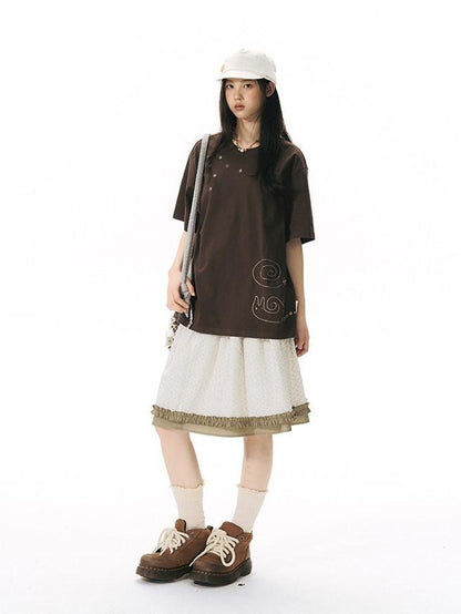 NAPSNAPS Snail Embroidered Oversized Round Neck Women&