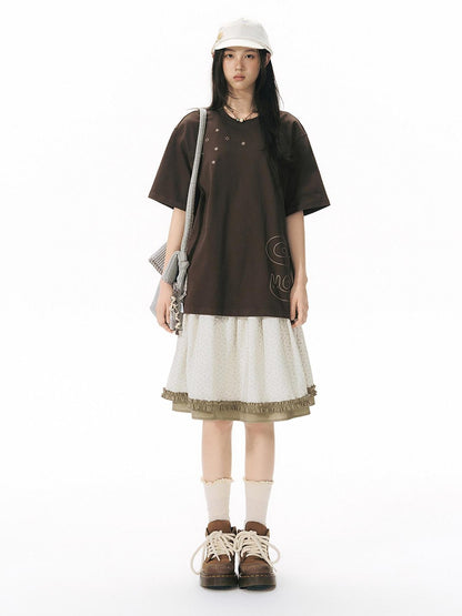 NAPSNAPS Snail Embroidered Oversized Round Neck Women&