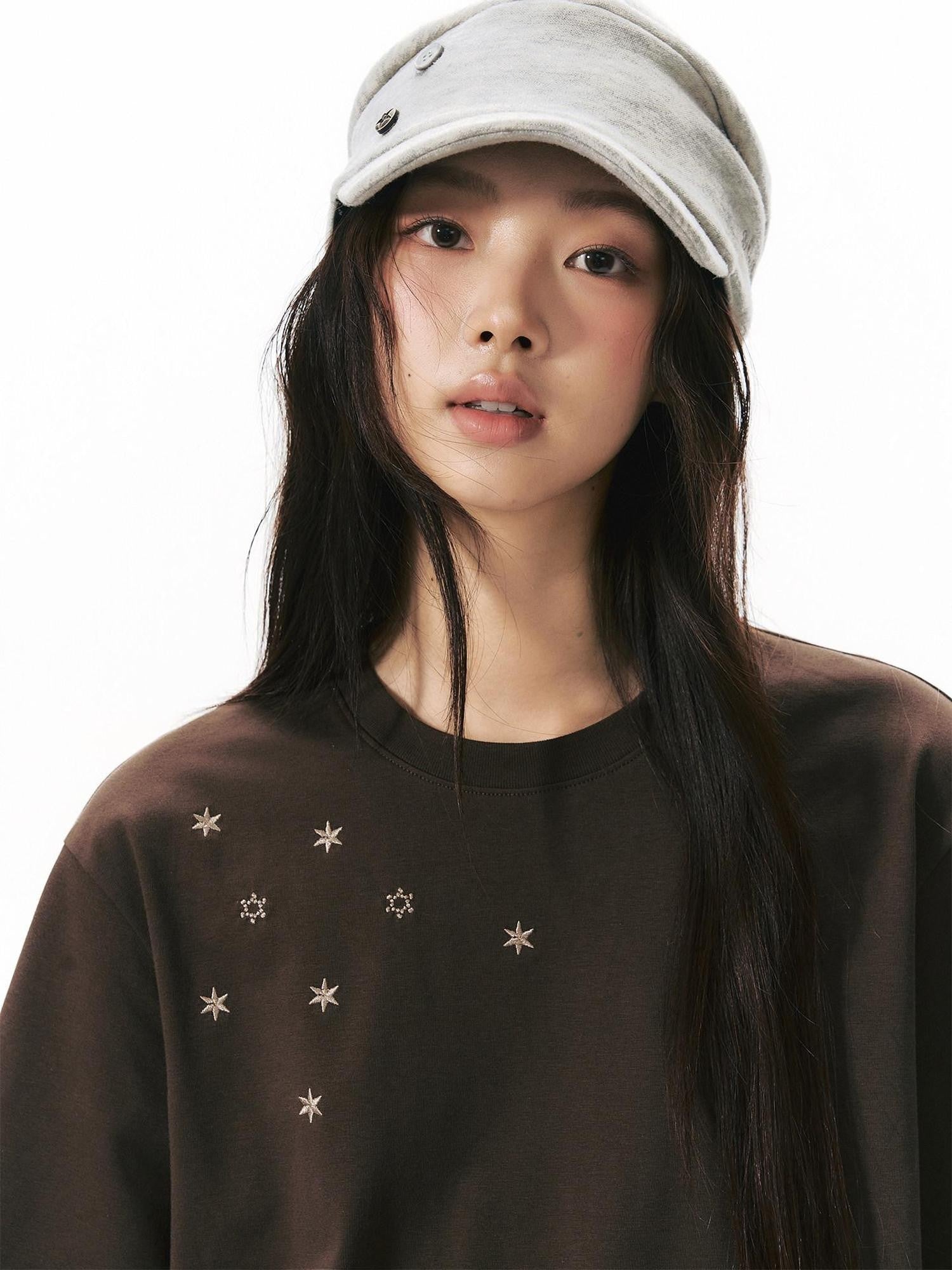 NAPSNAPS Snail Embroidered Oversized Round Neck Women&