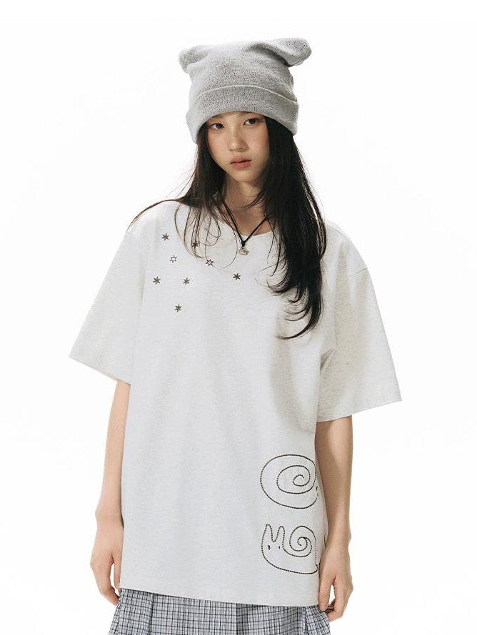 NAPSNAPS Snail Embroidered Oversized Round Neck Women&