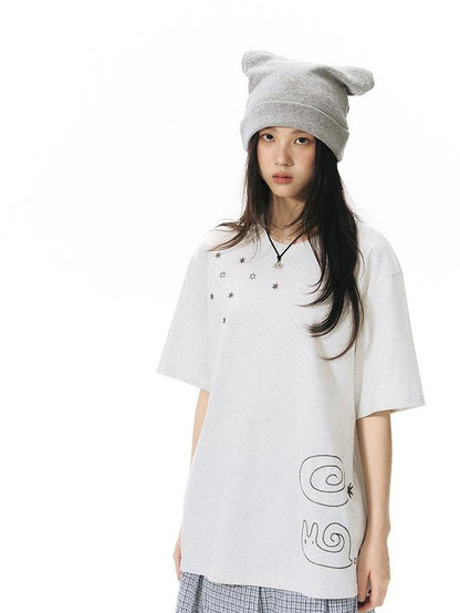 NAPSNAPS Snail Embroidered Oversized Round Neck Women&
