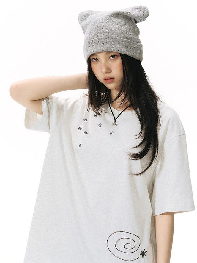 NAPSNAPS Snail Embroidered Oversized Round Neck Women&