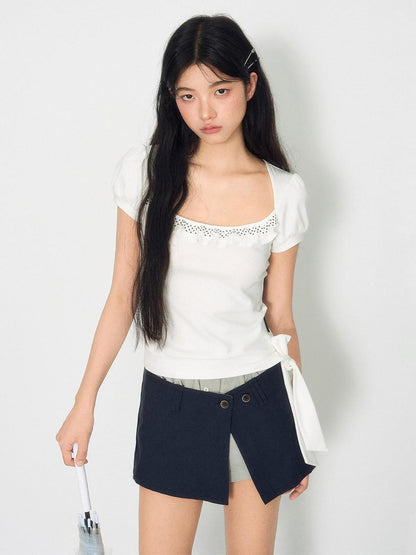 NAPSNAPS Solid Button Tulip Elastic Waist Women&