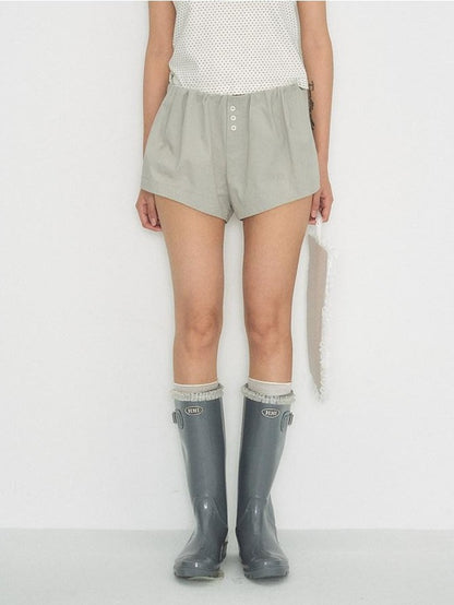 NAPSNAPS Solid Button Tulip Elastic Waist Women&