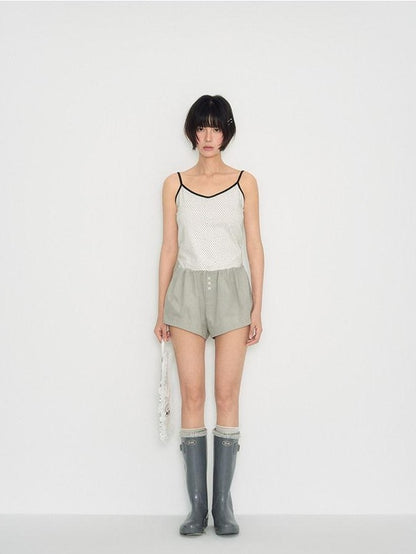NAPSNAPS Solid Button Tulip Elastic Waist Women&