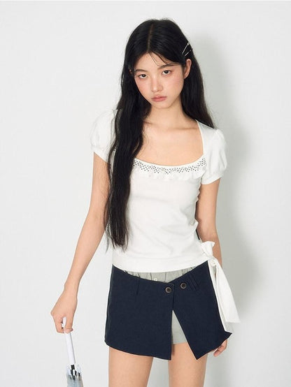 NAPSNAPS Solid Button Tulip Elastic Waist Women&