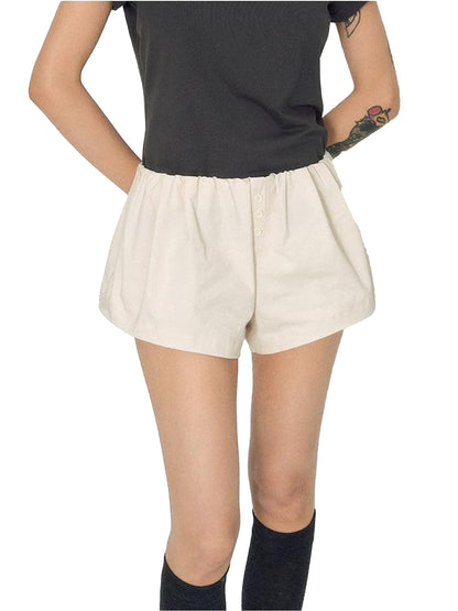 NAPSNAPS Solid Button Tulip Elastic Waist Women&