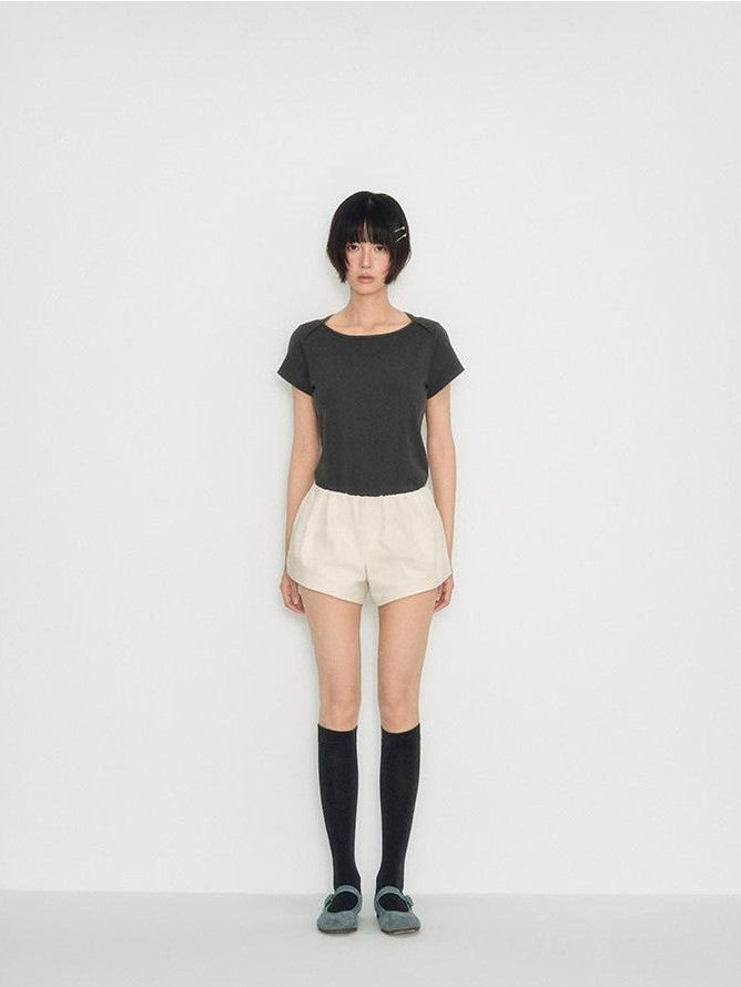 NAPSNAPS Solid Button Tulip Elastic Waist Women&