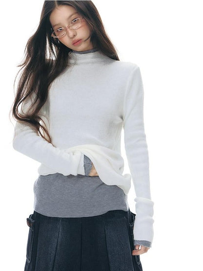 NAPSNAPS Solid Fine Knit High Neck Slim Fit Women&