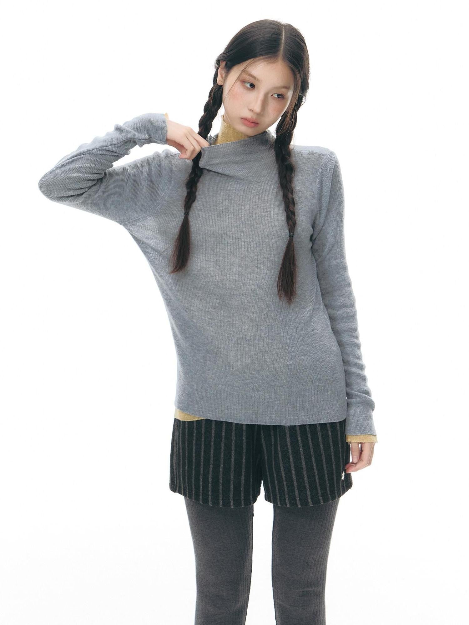 NAPSNAPS Solid Fine Knit High Neck Slim Fit Women&