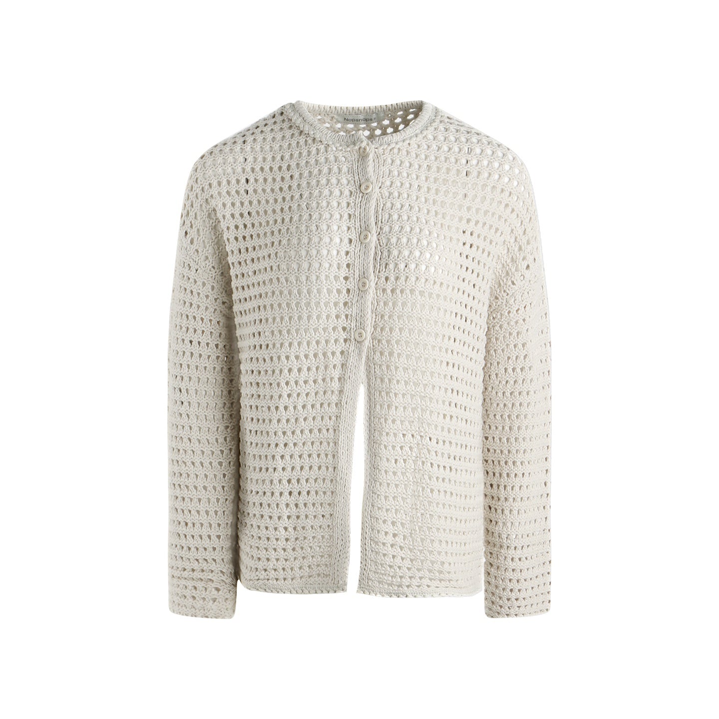 NAPSNAPS_Solid_Girlish_Openwork_Knit_Crewneck_Buttoned_Women&