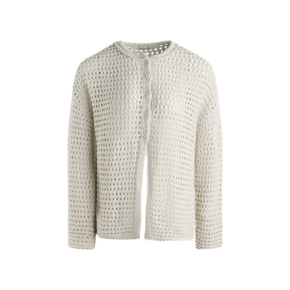 NAPSNAPS_Solid_Girlish_Openwork_Knit_Crewneck_Buttoned_Women&