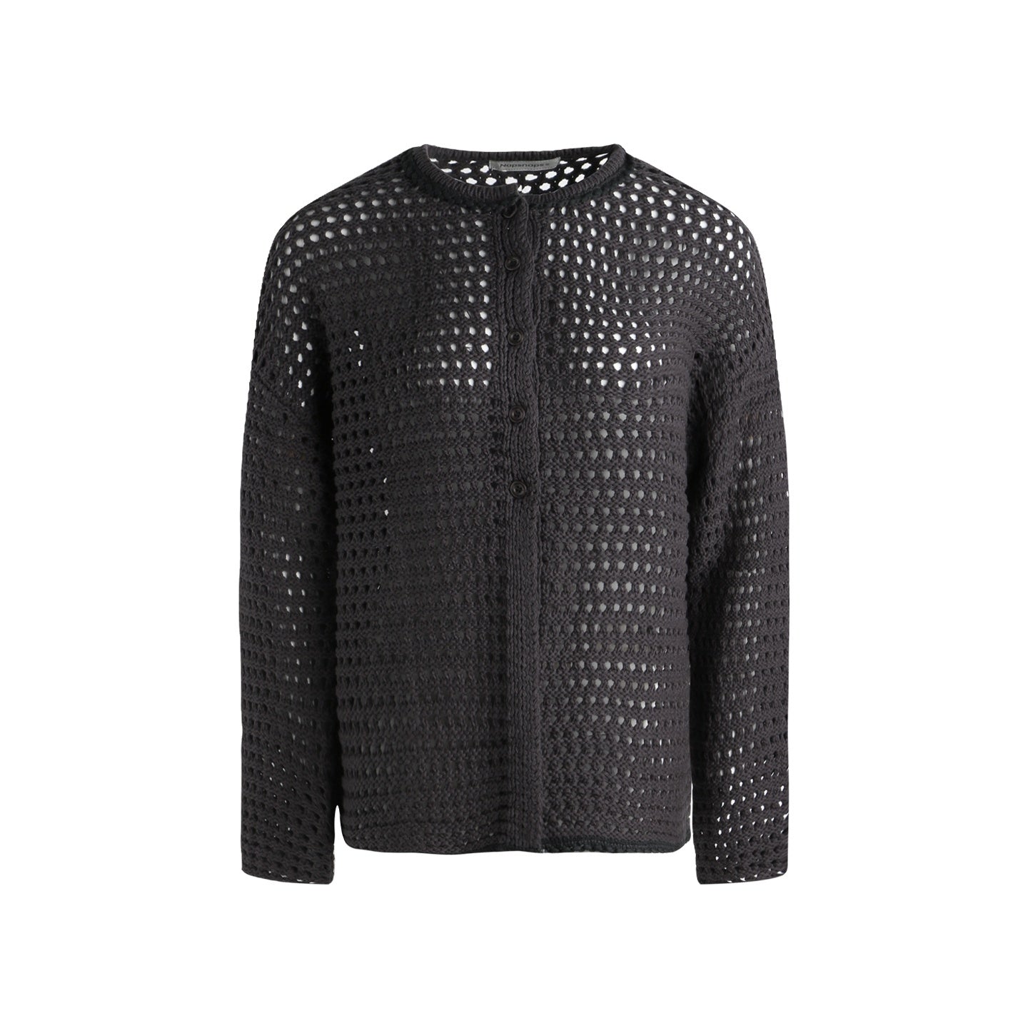 NAPSNAPS_Solid_Girlish_Openwork_Knit_Crewneck_Buttoned_Women&