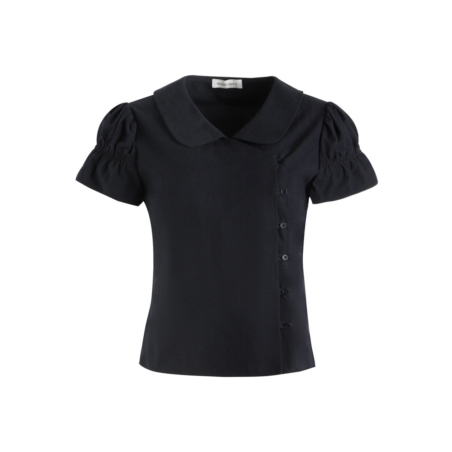 NAPSNAPS_Solid_Puff_Sleeve_Doll_Collar_Diagonal_Placket_Women&