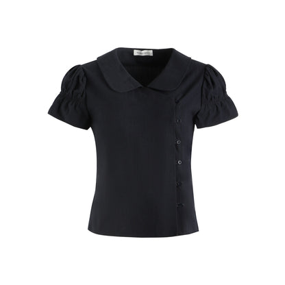 NAPSNAPS_Solid_Puff_Sleeve_Doll_Collar_Diagonal_Placket_Women&