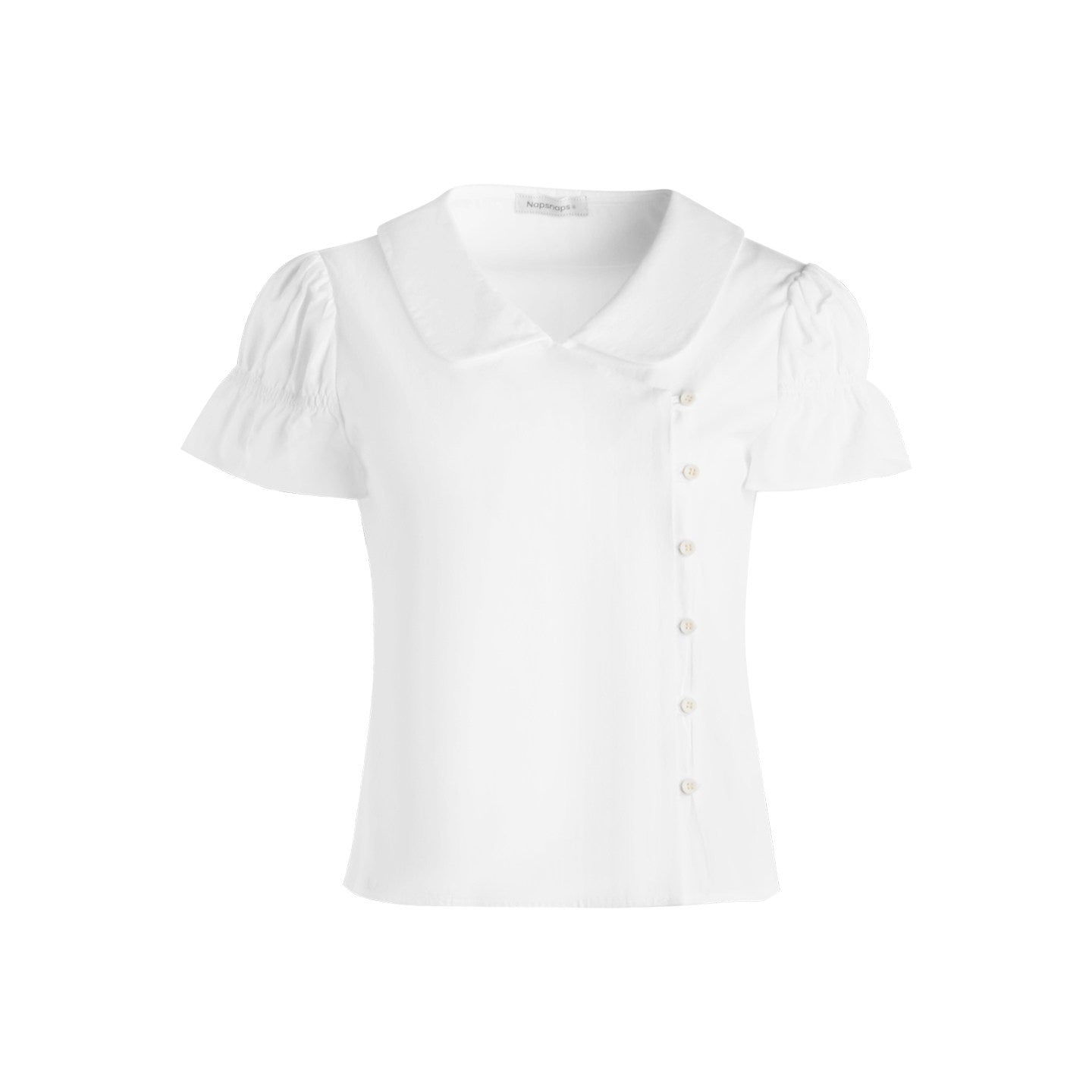 NAPSNAPS_Solid_Puff_Sleeve_Doll_Collar_Diagonal_Placket_Women&