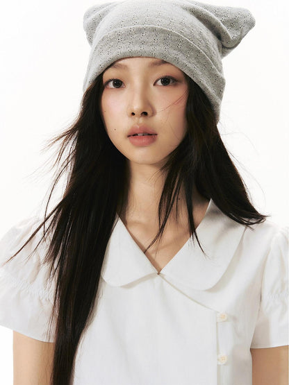 NAPSNAPS Solid Puff Sleeve Doll Collar Diagonal Placket Women&