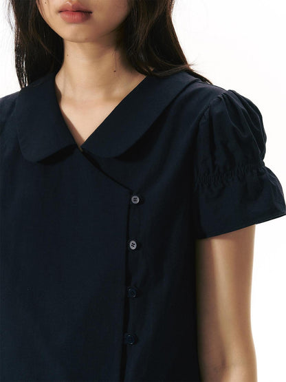 NAPSNAPS Solid Puff Sleeve Doll Collar Diagonal Placket Women&