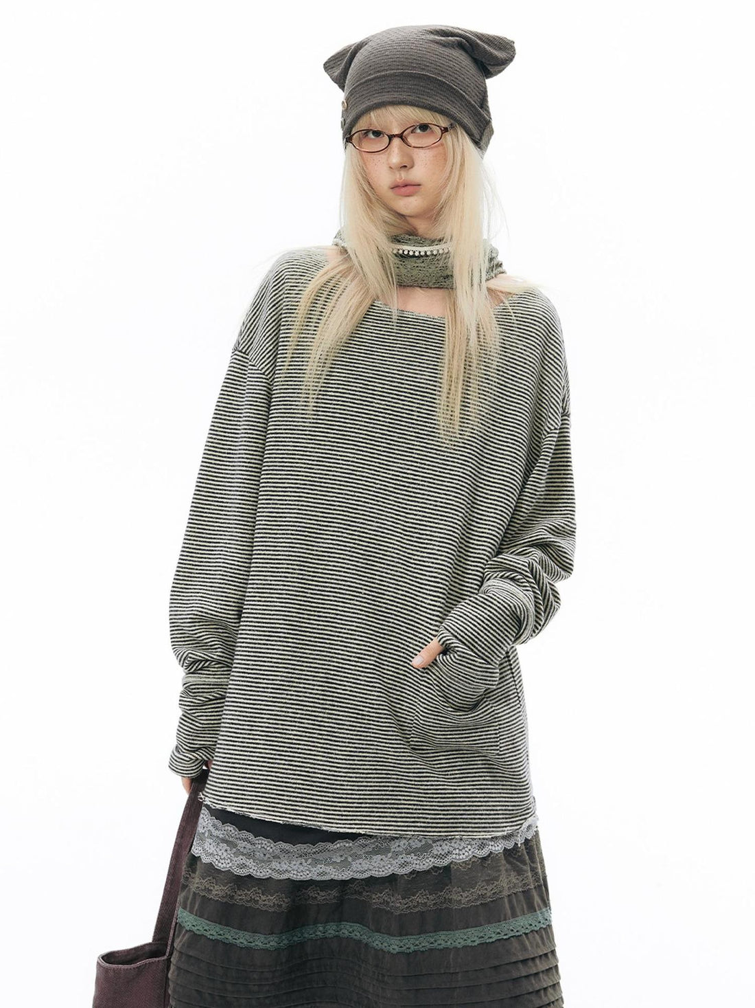 NAPSNAPS Split Cuff Drop Shoulder Knit Women&