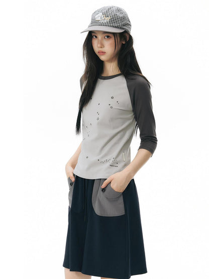 NAPSNAPS Sporty Pocket Patchwork A Line Elastic Waist Women&