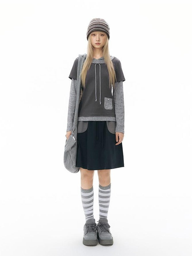 NAPSNAPS Sporty Pocket Patchwork A Line Elastic Waist Women&