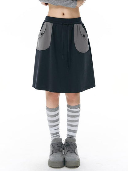 NAPSNAPS Sporty Pocket Patchwork A Line Elastic Waist Women&