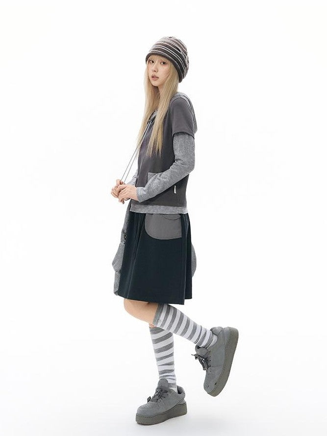 NAPSNAPS Sporty Pocket Patchwork A Line Elastic Waist Women&