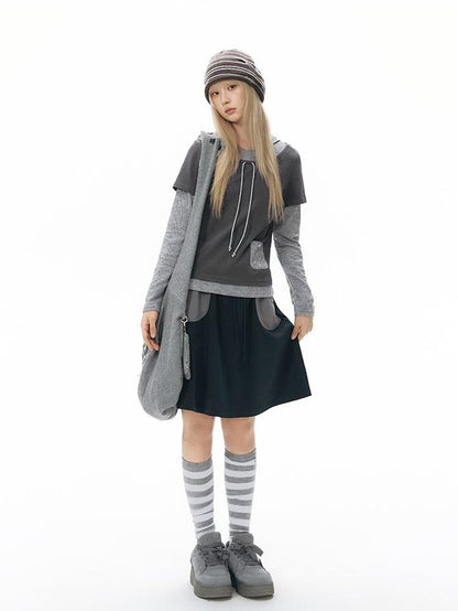 NAPSNAPS Sporty Pocket Patchwork A Line Elastic Waist Women&