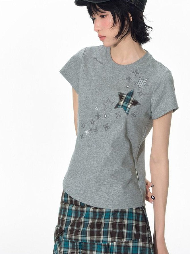 NAPSNAPS Star Applique Embroidered Slim Fit Women&