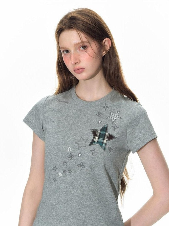 NAPSNAPS Star Applique Embroidered Slim Fit Women&