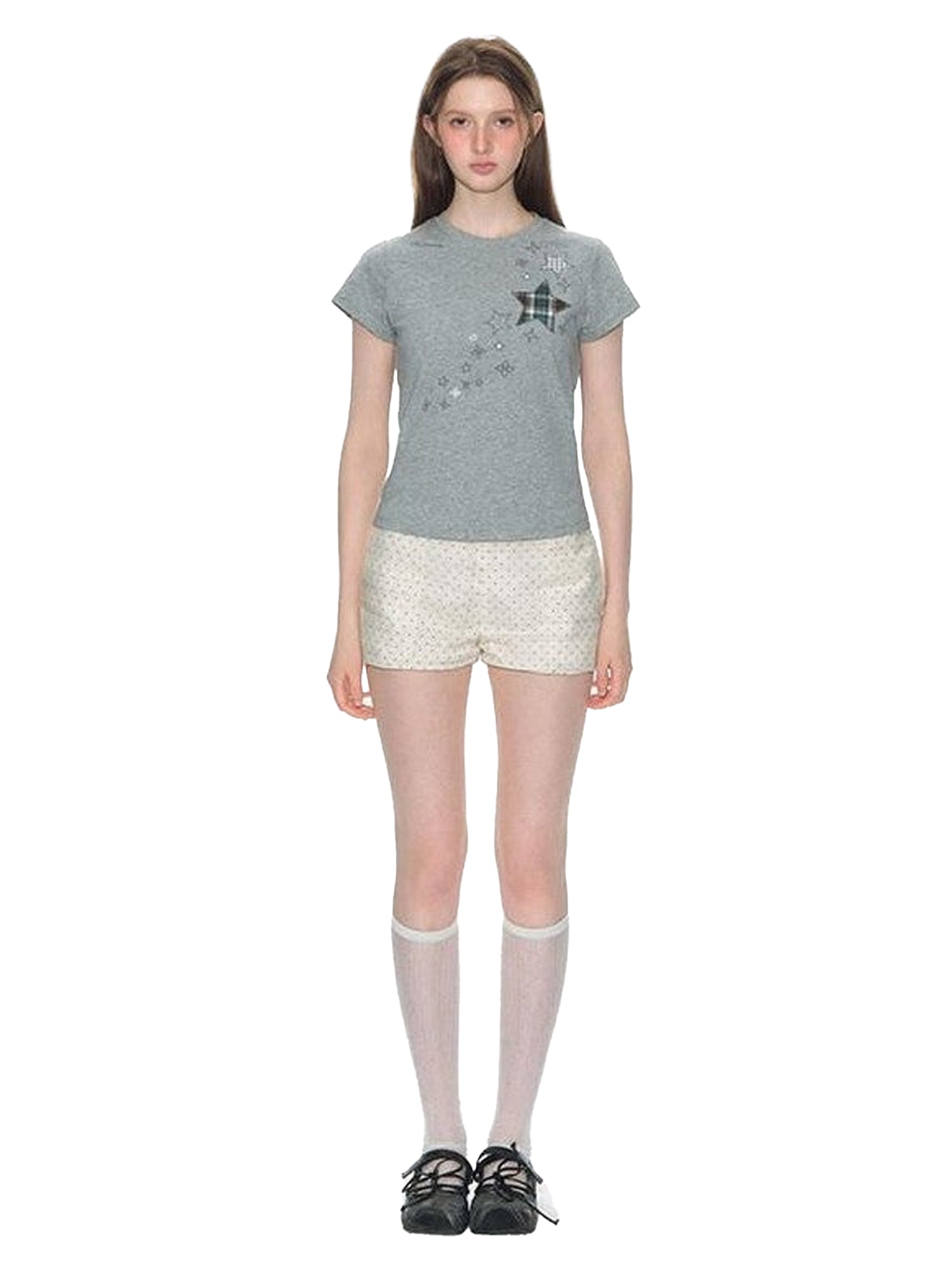 NAPSNAPS Star Applique Embroidered Slim Fit Women&