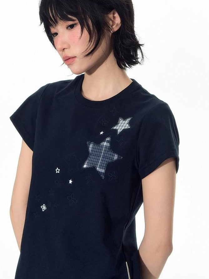 NAPSNAPS Star Applique Embroidered Slim Fit Women&