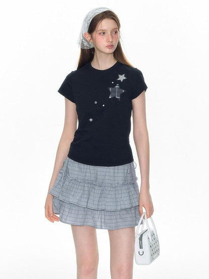 NAPSNAPS Star Applique Embroidered Slim Fit Women&