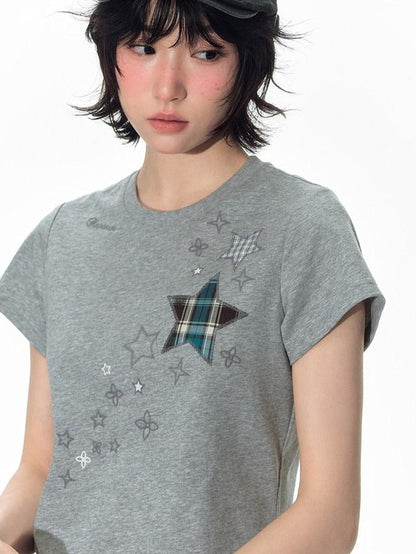 NAPSNAPS Star Applique Embroidered Slim Fit Women&