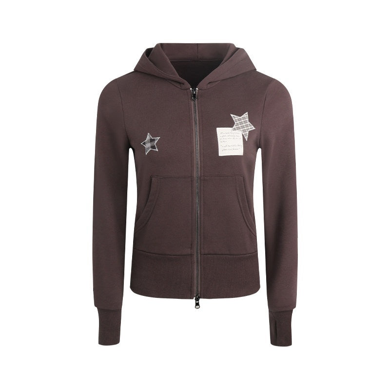 NAPSNAPS_Star_Applique_Embroidered_Zip_Up_Hooded_Slim_Fit_Women&