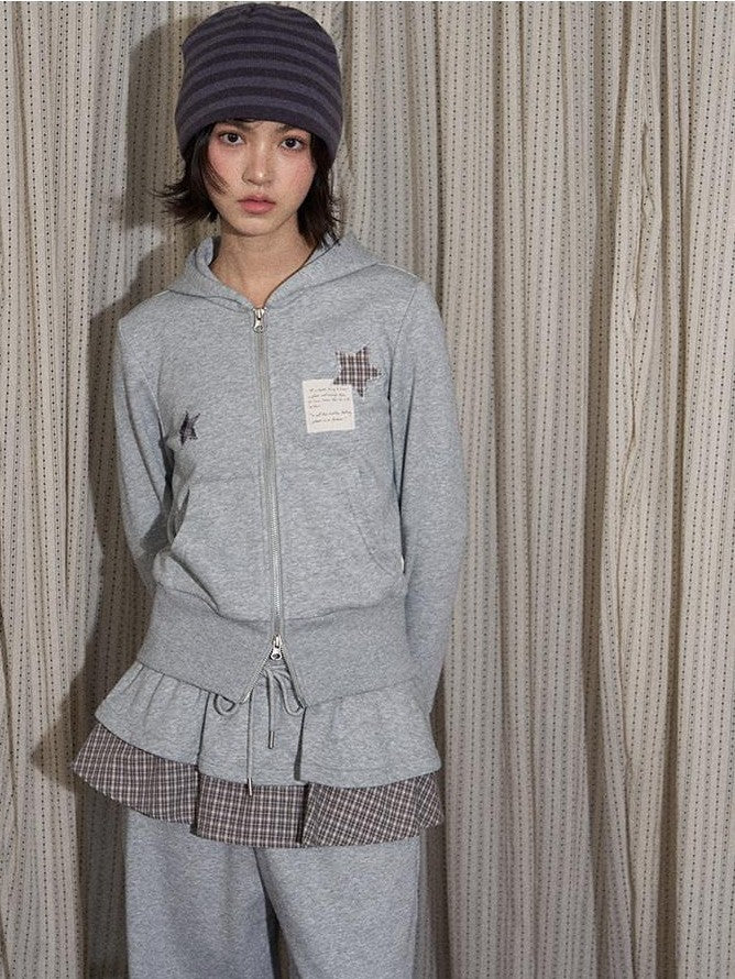NAPSNAPS Star Applique Embroidered Zip Up Hooded Slim Fit Women&