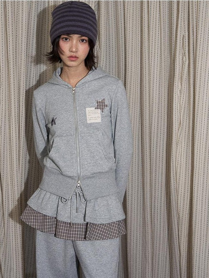 NAPSNAPS Star Applique Embroidered Zip Up Hooded Slim Fit Women&