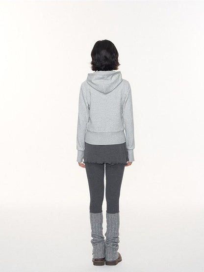 NAPSNAPS Star Applique Embroidered Zip Up Hooded Slim Fit Women&